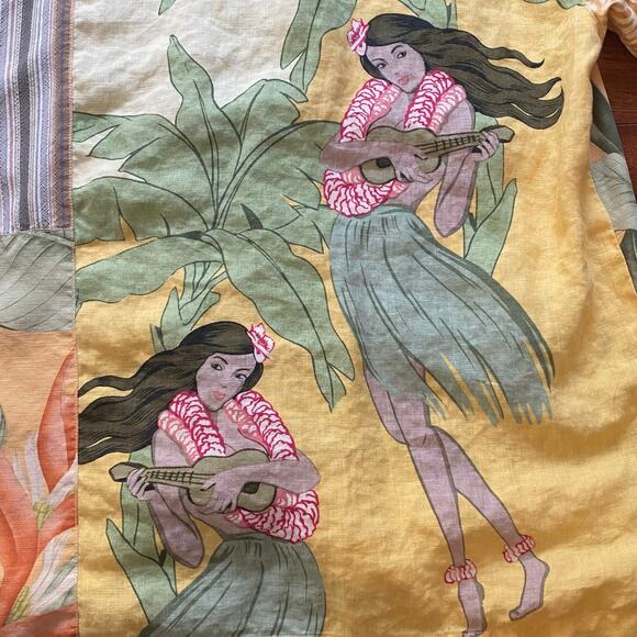 Tommy Bahama Hawaiian Shirt Silk Linen Men's Large Mixed Print Floral Hula Girls - Picture 8 of 8